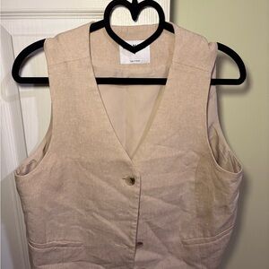 Old Navy Beige Button-Front Linen Blend Vest